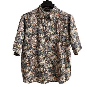 Vintage Citicraze Top Women 1X Blue Floral Paisley Button Down Shirt Cottagecore